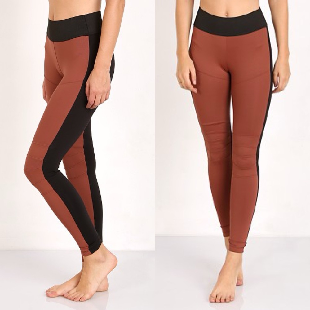 Koral Moto Midrise Full Length Leggings in Black And Sandstone